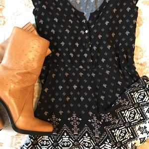 Boho romper with Black and Tan pattern